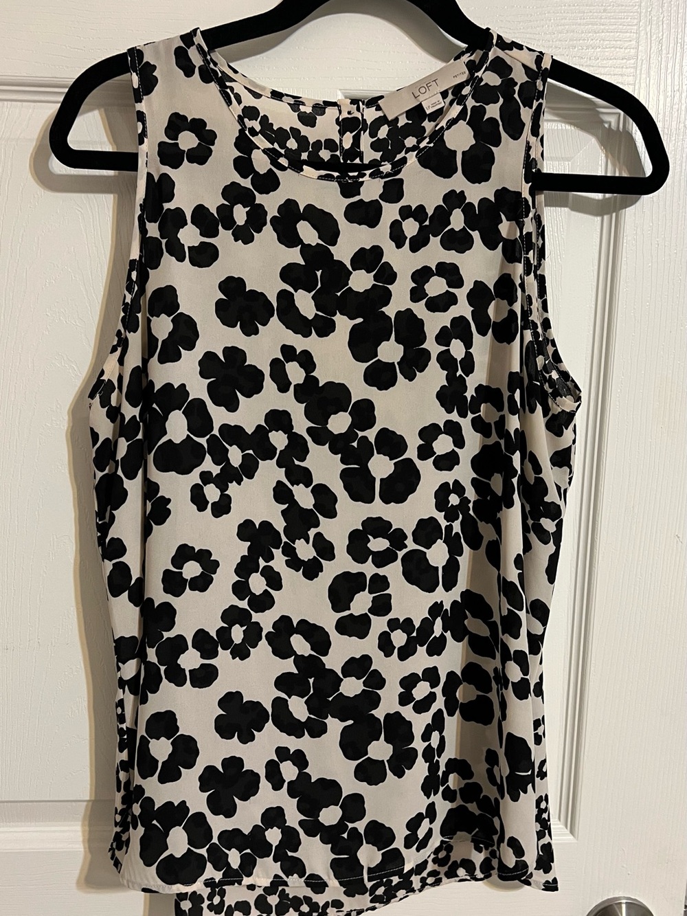 LOFT Black and Cream Floral Print Sleeveless Tank